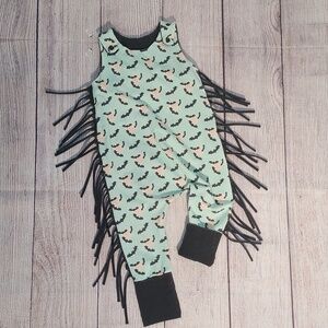 Custom Made ADJUSTABLE Grow-With-Me Infant/Toddler Romper 6m-4+y Bats/Mint